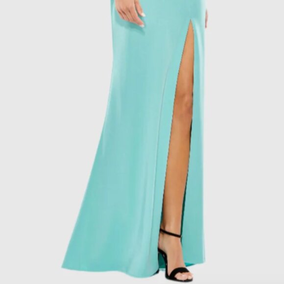 MAC DUGGAL 26516 SLEEVELESS RHINESTONE COLLAR COLUMN AQUA GOWN 6 - Picture 2 of 5